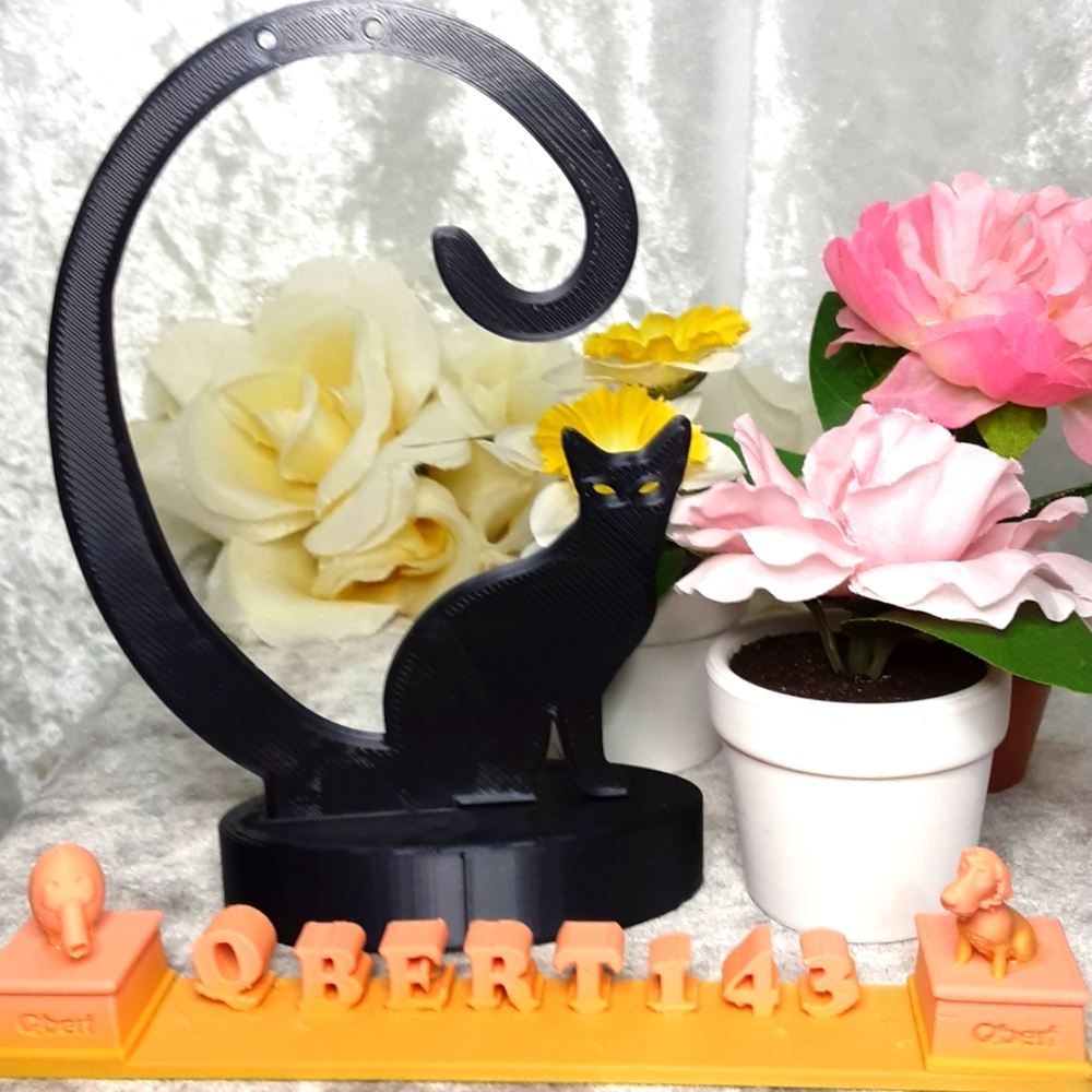 Handmade Cat Earring Stand Display 3D Printed Black
